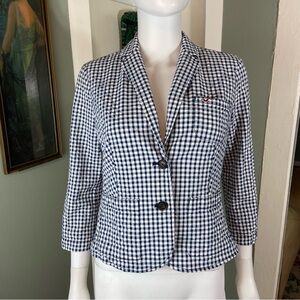 Hollister Seersucker Small Navy Blue White Gingham Plaid Checkered Blazer Jacket